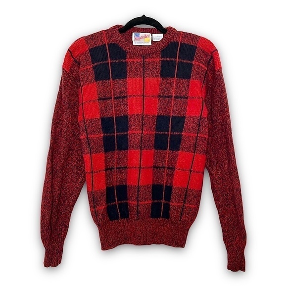 VINTAGE 100% Shetland Wool Buffalo Plaid Check Outdoor Winter Hiking Sweater M - Picture 1 of 3